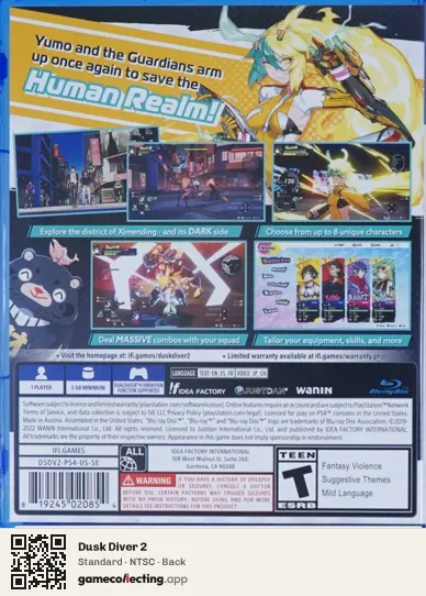 Dusk Diver 2 PlayStation 4, NTSC box back