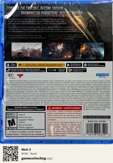 Nioh 3 PlayStation 5, NTSC box back