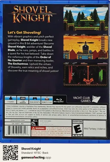 Shovel Knight PlayStation 4, NTSC box back