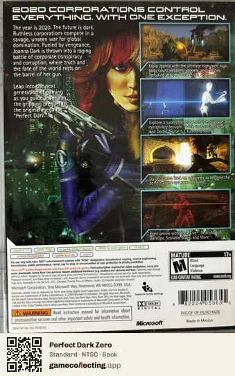 Perfect Dark Zero Xbox 360, NTSC box back