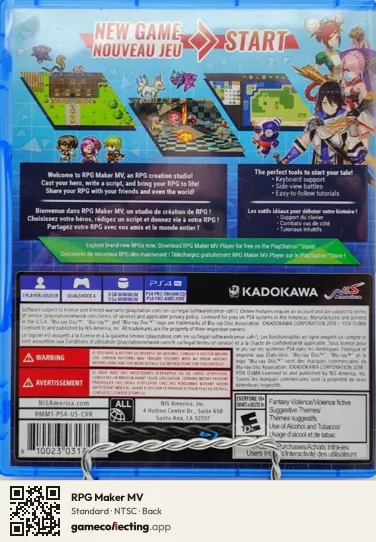 RPG Maker MV PlayStation 4, NTSC box back