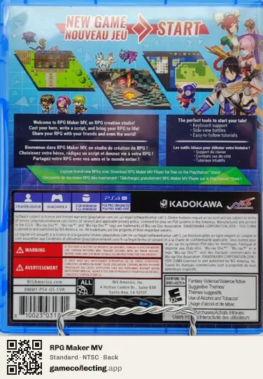RPG Maker MV PlayStation 4, NTSC box back