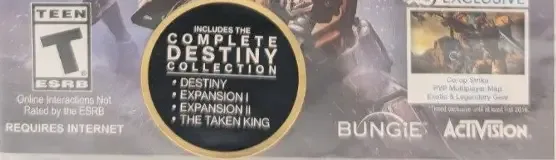 Destiny: The Taken King, the ESRB box on its front