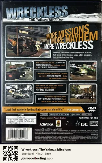 Wreckless: The Yakuza Missions PlayStation 2, NTSC box back