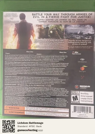 Lichdom: Battlemage Xbox One, NTSC box back