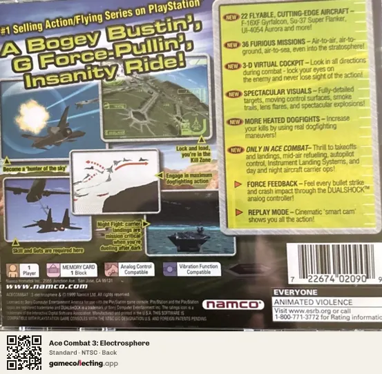 Ace Combat 3: Electrosphere PlayStation, NTSC box back