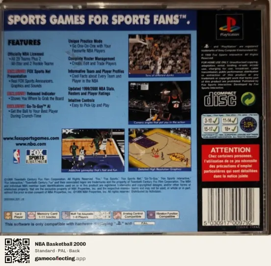 NBA Basketball 2000 PlayStation, PAL box back