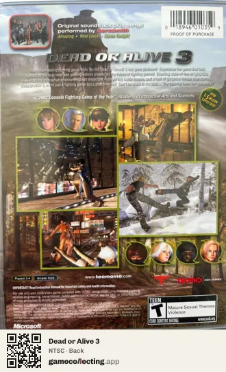 Dead or Alive 3 Xbox, NTSC box back