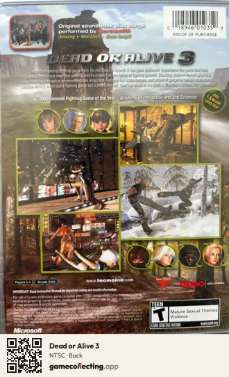 Dead or Alive 3 Xbox, NTSC box back