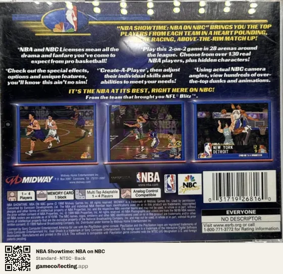 NBA Showtime: NBA on NBC PlayStation, NTSC box back