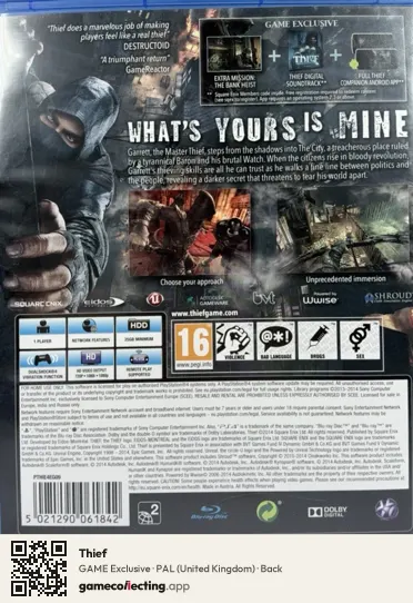 Thief PlayStation 4, United Kingdom box back