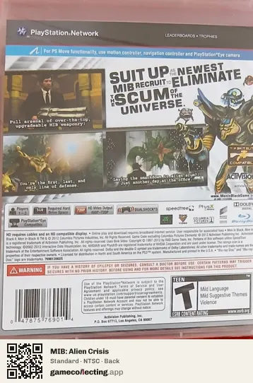 MIB: Alien Crisis PlayStation 3, NTSC box back