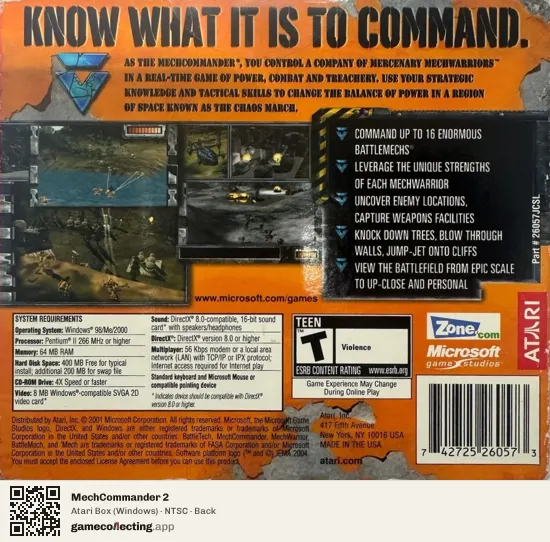 MechCommander 2 Computer, NTSC box back
