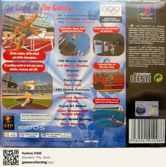 Sydney 2000 PlayStation, PAL box back