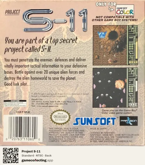 Project S-11 Game Boy Color, NTSC box back