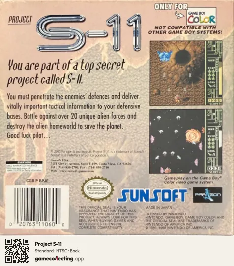 Project S-11 Game Boy Color, NTSC box back