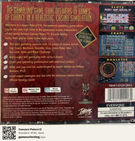 Caesars Palace II PlayStation, NTSC box back