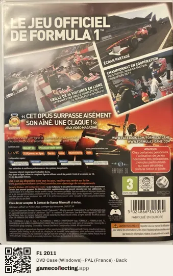 F1 2011 Computer, France box back