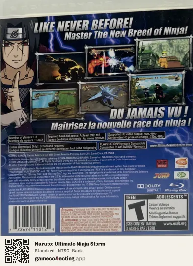 Naruto: Ultimate Ninja Storm PlayStation 3, NTSC box back