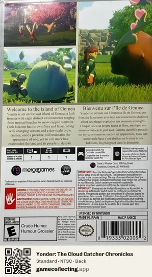 Yonder: The Cloud Catcher Chronicles Nintendo Switch, NTSC box back