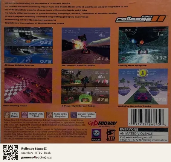 Rollcage Stage II PlayStation, NTSC box back