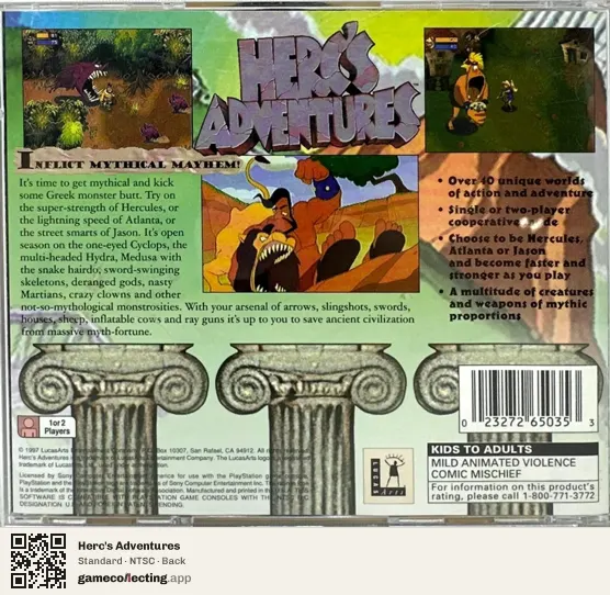 Herc's Adventures PlayStation, NTSC box back