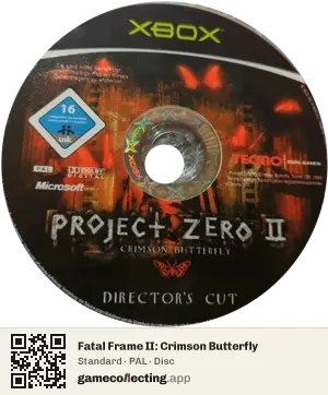 Fatal Frame II: Crimson Butterfly Xbox, PAL disc