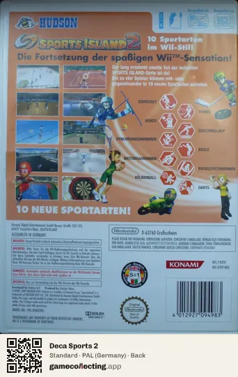 Deca Sports 2 Nintendo Wii, Germany box back