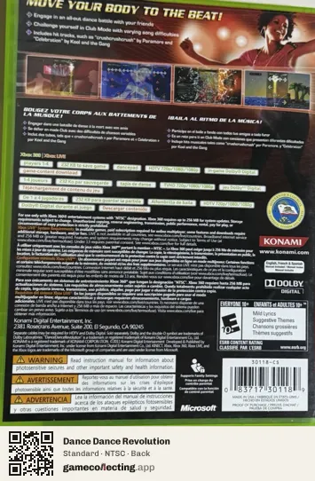 Dance Dance Revolution Xbox 360, NTSC box back