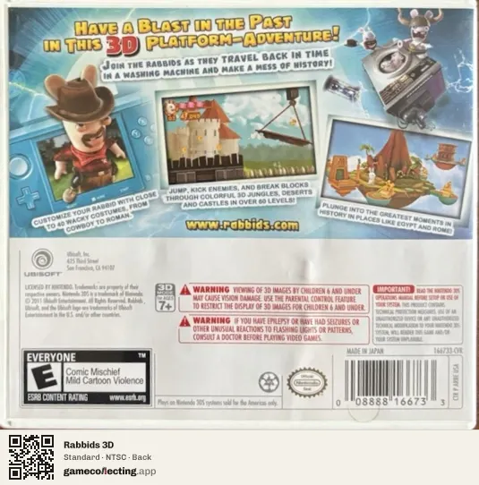 Rabbids 3D Nintendo 3DS, NTSC box back