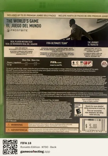 FIFA 18 Xbox One, NTSC box back