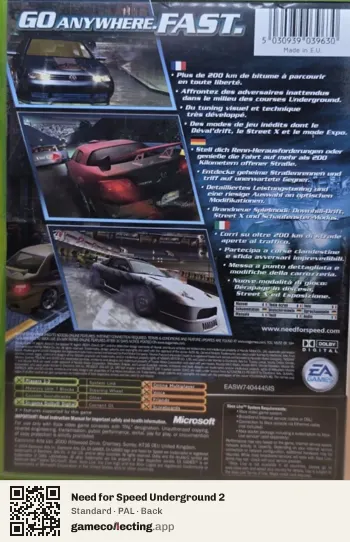 Need for Speed Underground 2 Xbox, PAL box back