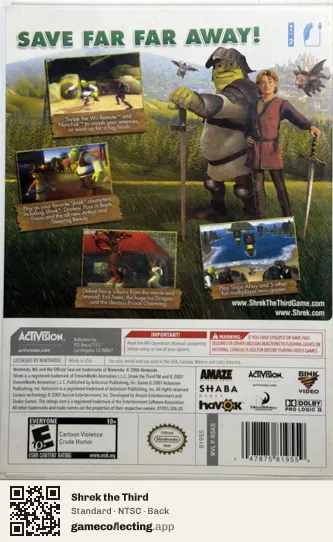 Shrek the Third Nintendo Wii, NTSC box back
