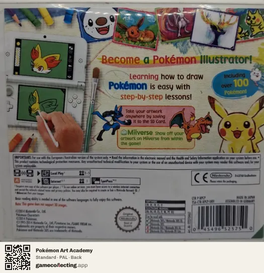 Pokémon Art Academy Nintendo 3DS, PAL box back