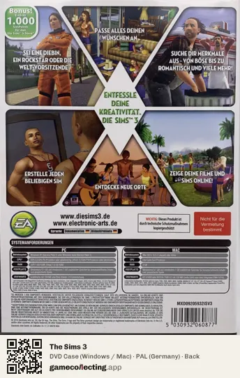The Sims 3 Computer, Germany box back