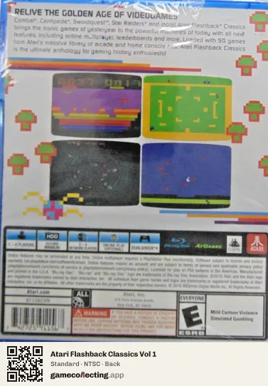 Atari Flashback Classics Vol 1 PlayStation 4, NTSC box back