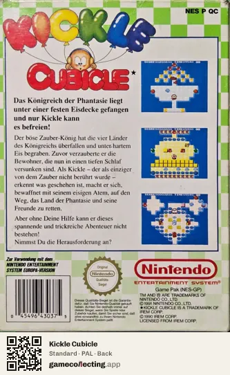 Kickle Cubicle Nintendo Entertainment System, PAL box back