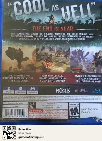 Extinction PlayStation 4, NTSC box back