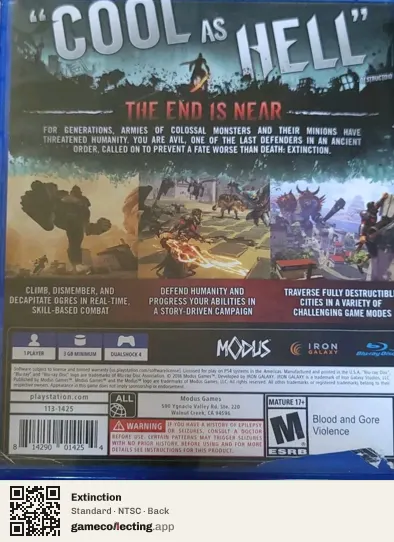 Extinction PlayStation 4, NTSC box back