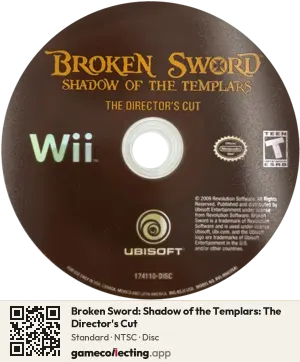 Broken Sword: Shadow of the Templars: The Director's Cut Nintendo Wii, NTSC disc