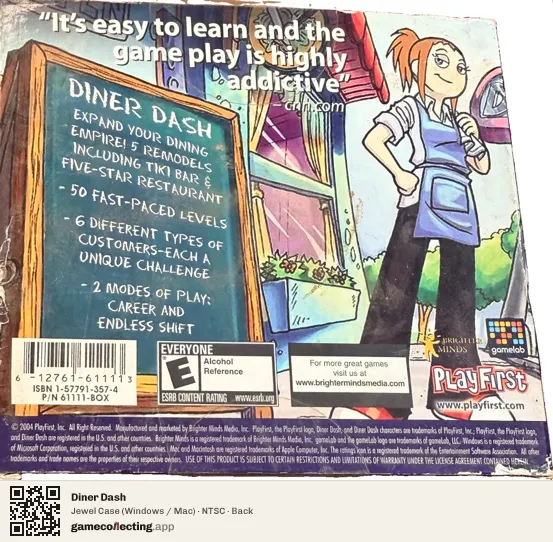 Diner Dash Computer, NTSC box back