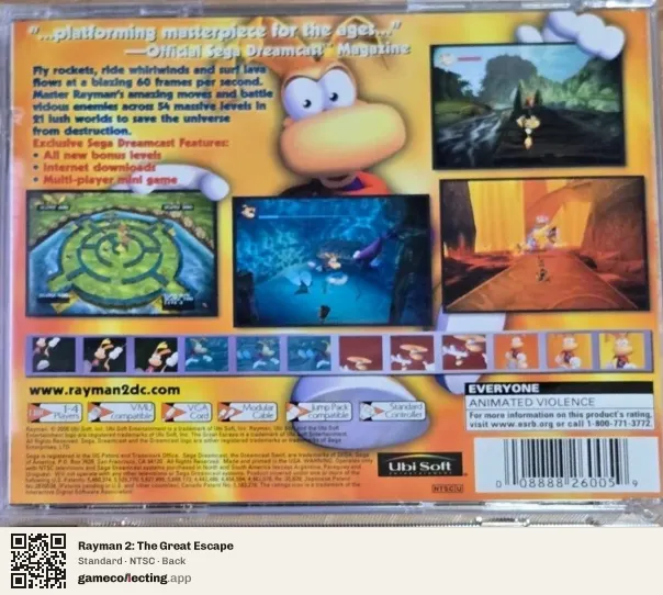 Rayman 2: The Great Escape Sega Dreamcast, NTSC box back
