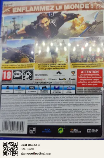Just Cause 3 PlayStation 4, PAL box back