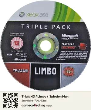 Trials HD / Limbo / 'Splosion Man Xbox 360, PAL disc