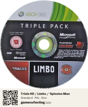 Trials HD / Limbo / 'Splosion Man Xbox 360, PAL disc