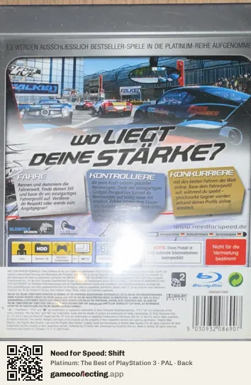 Need for Speed: Shift PlayStation 3, PAL box back