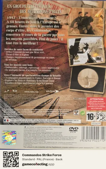 Commandos Strike Force PlayStation 2, France box back