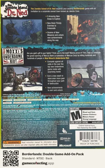 Borderlands: Double Game Add-On Pack Xbox 360, NTSC box back