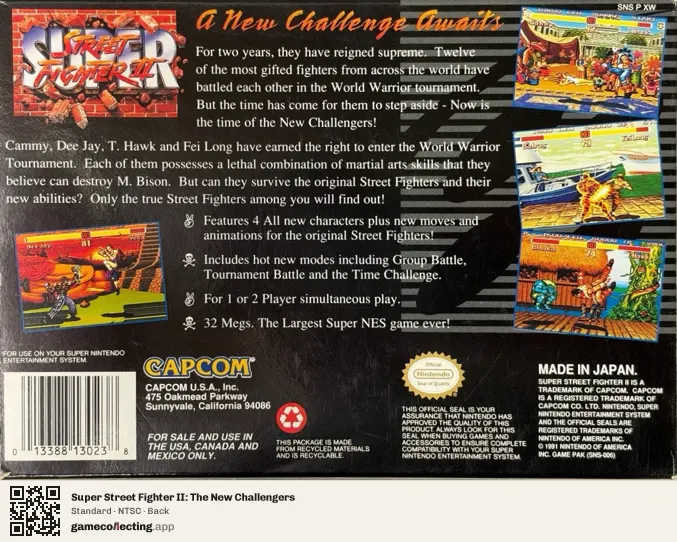 Super Street Fighter II: The New Challengers Super Nintendo Entertainment System, NTSC box back