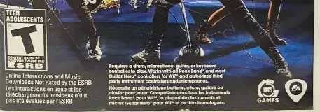 Rock Band 3, the ESRB box on its front